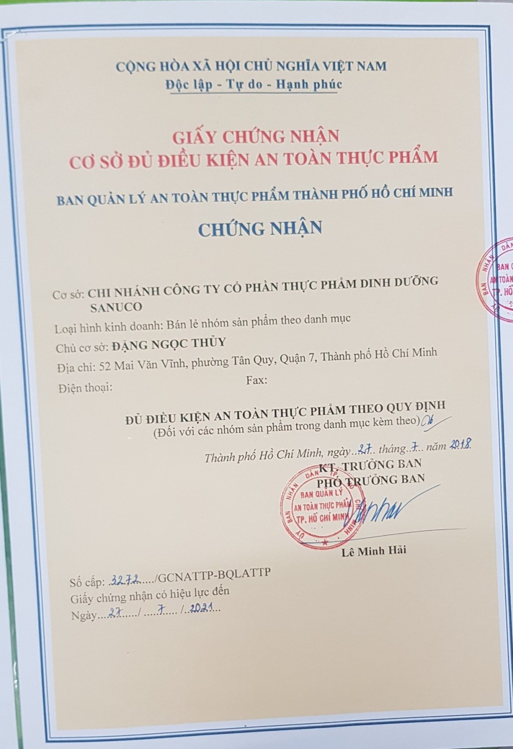 CÔNG TY CỔ PHẦN THỰC PHẨM DINH DƯỠNG SANUCO